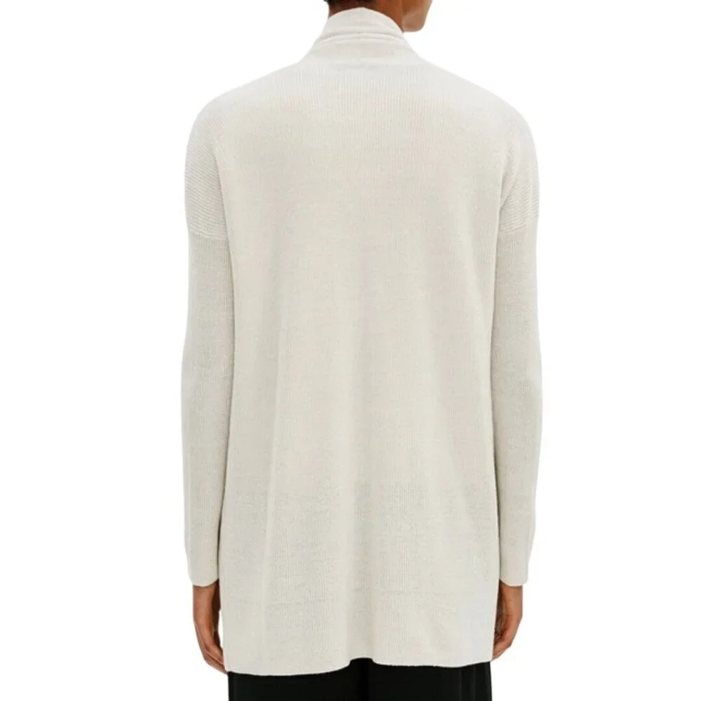 Eileen Fisher High Collar Organic Linen Cotton Open Cardigan Sweater Size XL